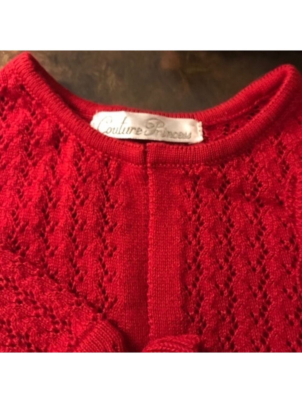 PRINCESS COUTURE red knit sweater 18 months crochet ruffle trim - Picture 3 of 4